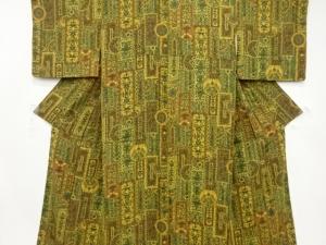 幾何学に花鳥更紗模様　小紋着物